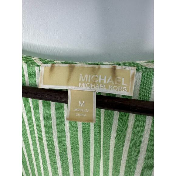 Michael Kors Green Stripe Blouse Medium Flutter Sleeve Preppy Classic Casual - Picture 5 of 5